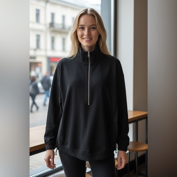 Athleta Tops - ATHLETA Triumph Hybrid Half Zip Sweatshirt L Large Black Jacket Pullover